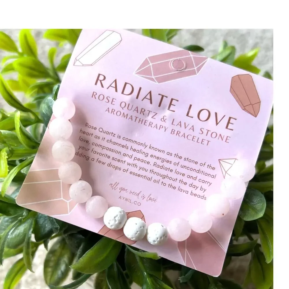 NEW AYNIL Radiate Love Rose Quartz Stone Aromatherapy Diffuser Bracelet